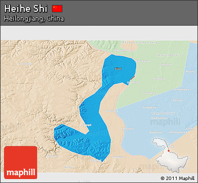 Political 3D Map of Heihe Shi, lighten