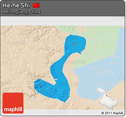 Political 3D Map of Heihe Shi, lighten