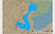 Political 3D Map of Heihe Shi, semi-desaturated