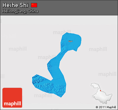Political 3D Map of Heihe Shi, single color outside