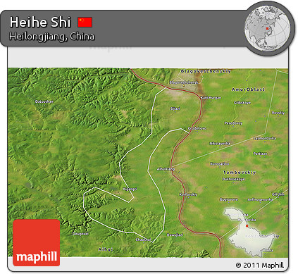Satellite 3D Map of Heihe Shi