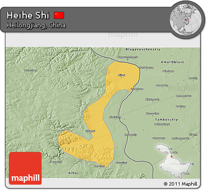 Savanna Style 3D Map of Heihe Shi