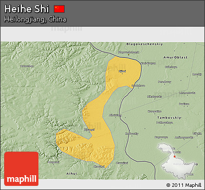 Savanna Style 3D Map of Heihe Shi