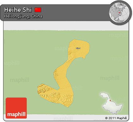 Savanna Style 3D Map of Heihe Shi, single color outside