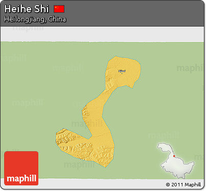 Savanna Style 3D Map of Heihe Shi, single color outside