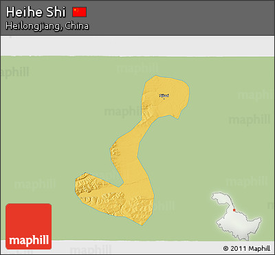 Savanna Style 3D Map of Heihe Shi, single color outside