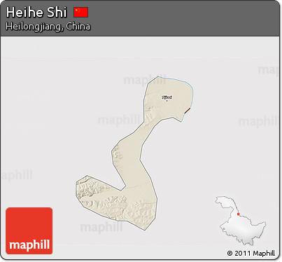 Shaded Relief 3D Map of Heihe Shi, cropped outside