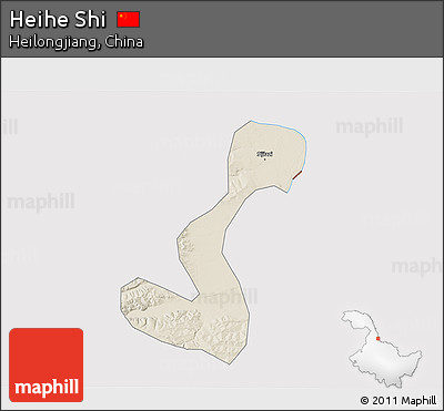 Shaded Relief 3D Map of Heihe Shi, cropped outside