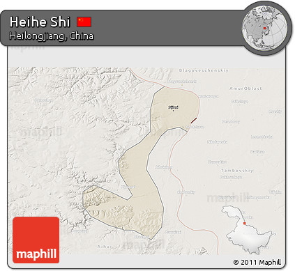 Shaded Relief 3D Map of Heihe Shi, lighten
