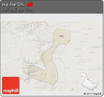 Shaded Relief 3D Map of Heihe Shi, lighten