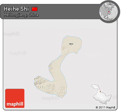 Shaded Relief 3D Map of Heihe Shi, single color outside