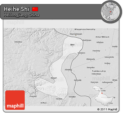 Silver Style 3D Map of Heihe Shi