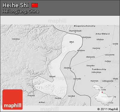 Silver Style 3D Map of Heihe Shi