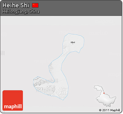 Silver Style 3D Map of Heihe Shi, single color outside