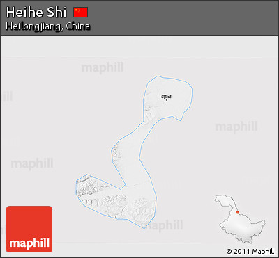 Silver Style 3D Map of Heihe Shi, single color outside