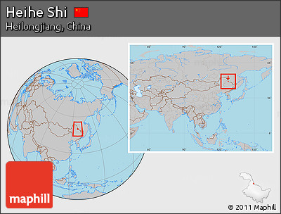 Gray Location Map of Heihe Shi, within the entire country
