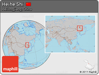Gray Location Map of Heihe Shi, within the entire country