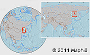Gray Location Map of Heihe Shi, within the entire country, hill shading