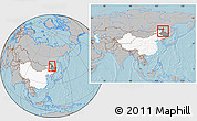 Gray Location Map of Heihe Shi, highlighted country, highlighted parent region, within the entire country, hill shading
