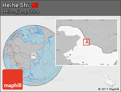 Gray Location Map of Heihe Shi, highlighted parent region, hill shading
