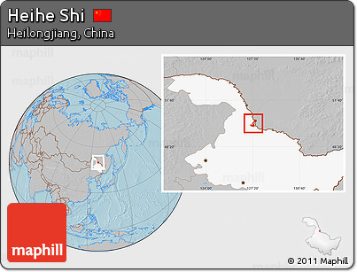 Gray Location Map of Heihe Shi, highlighted parent region, hill shading