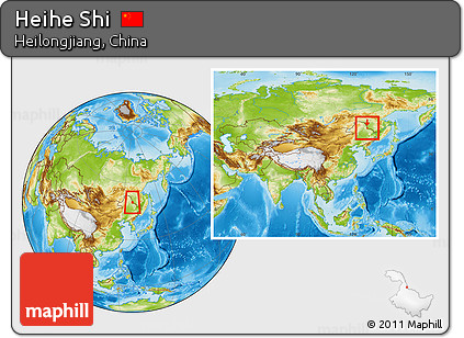 Physical Location Map of Heihe Shi, within the entire country