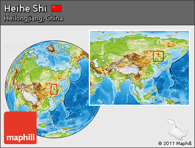 Physical Location Map of Heihe Shi, within the entire country