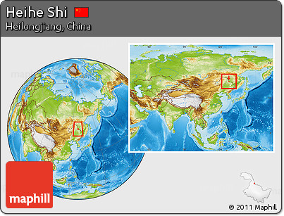 Physical Location Map of Heihe Shi, within the entire country