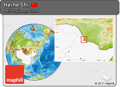 Physical Location Map of Heihe Shi, highlighted country