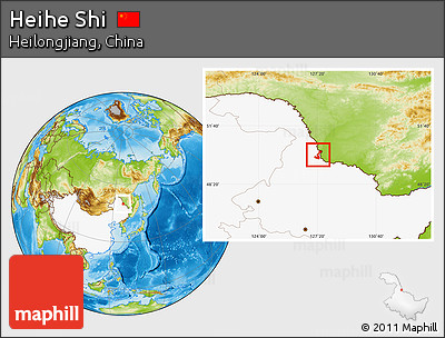 Physical Location Map of Heihe Shi, highlighted country