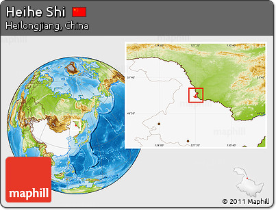 Physical Location Map of Heihe Shi, highlighted country
