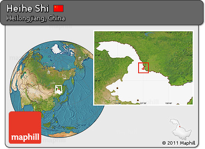 Satellite Location Map of Heihe Shi, highlighted parent region