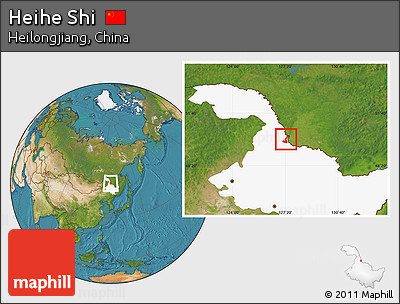Satellite Location Map of Heihe Shi, highlighted parent region