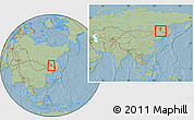 Savanna Style Location Map of Heihe Shi, within the entire country, hill shading