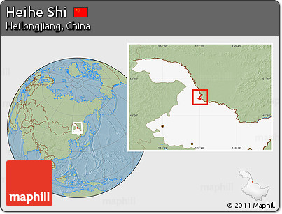 Savanna Style Location Map of Heihe Shi, highlighted parent region, hill shading