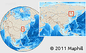 Shaded Relief Location Map of Heihe Shi, within the entire country