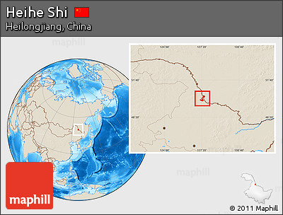 Shaded Relief Location Map of Heihe Shi