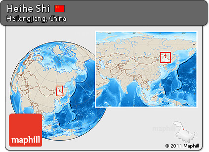Shaded Relief Location Map of Heihe Shi, highlighted parent region, within the entire country