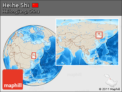 Shaded Relief Location Map of Heihe Shi, highlighted parent region, within the entire country
