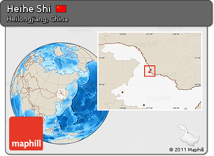 Shaded Relief Location Map of Heihe Shi, highlighted parent region