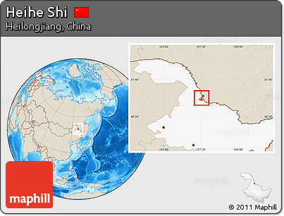 Shaded Relief Location Map of Heihe Shi, highlighted parent region