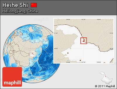 Shaded Relief Location Map of Heihe Shi, highlighted parent region