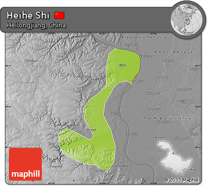 Physical Map of Heihe Shi, desaturated