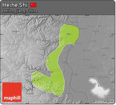 Physical Map of Heihe Shi, desaturated