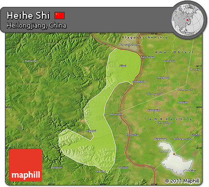 Physical Map of Heihe Shi, satellite outside