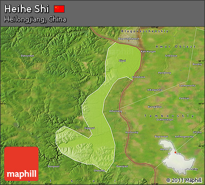 Physical Map of Heihe Shi, satellite outside