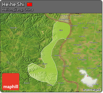 Physical Map of Heihe Shi, satellite outside