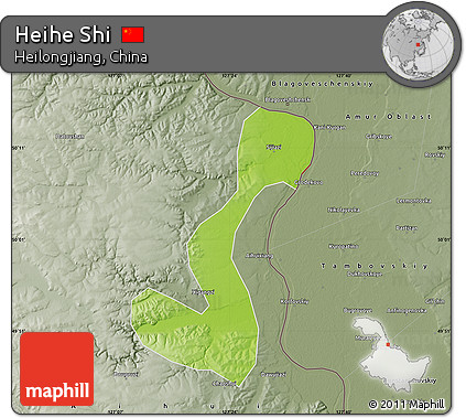 Physical Map of Heihe Shi, semi-desaturated