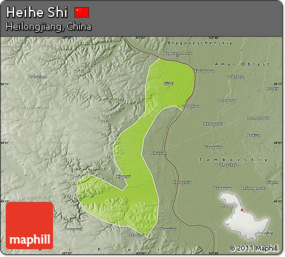 Physical Map of Heihe Shi, semi-desaturated