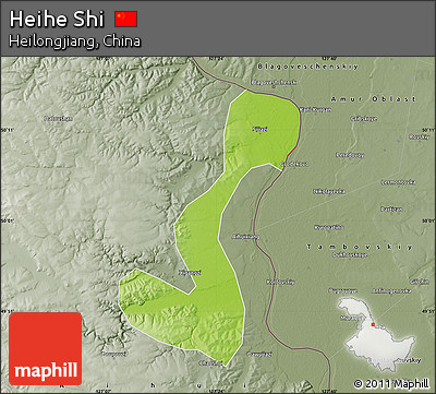 Physical Map of Heihe Shi, semi-desaturated